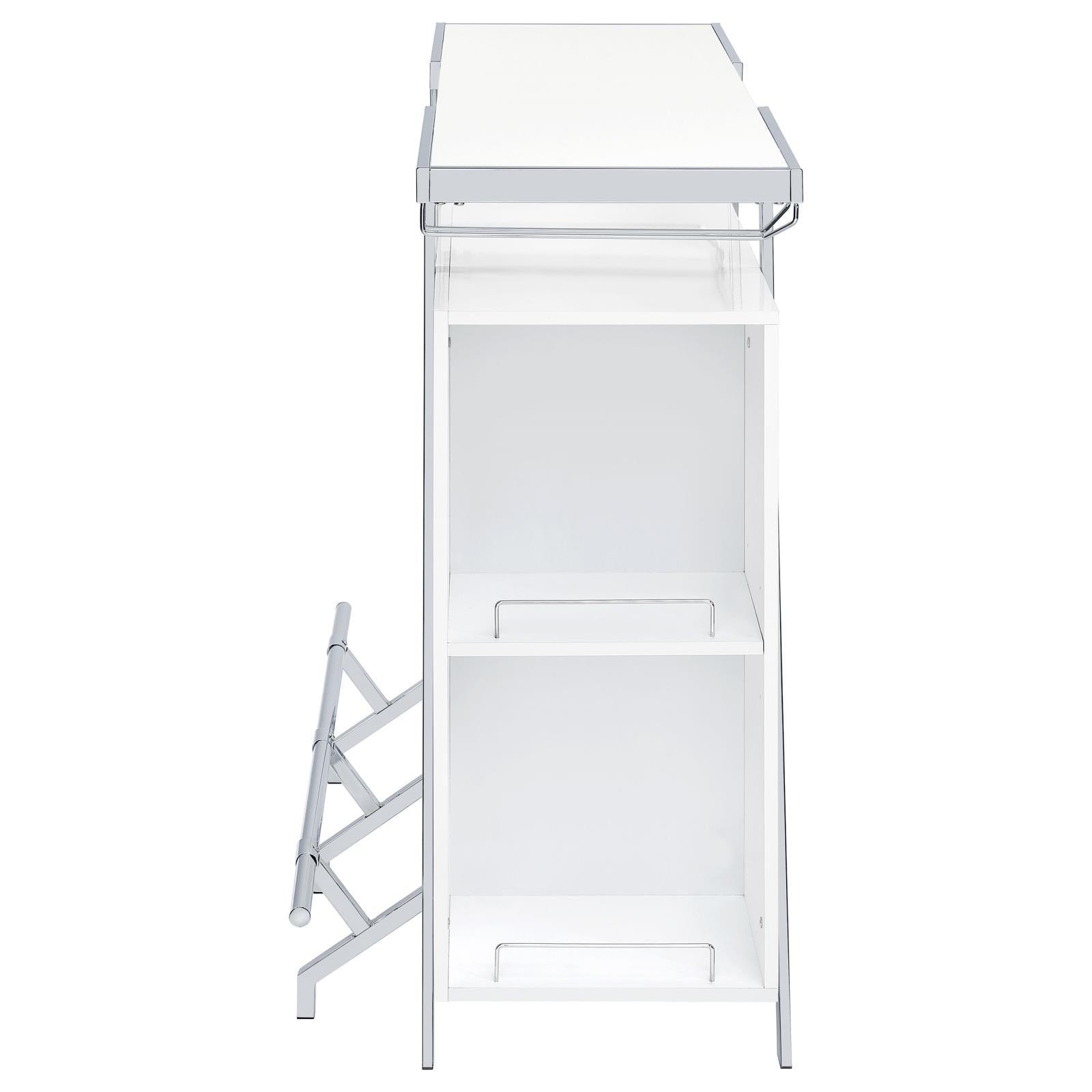 Araceli white high gloss home bar with chrome metal frame and LED lighting