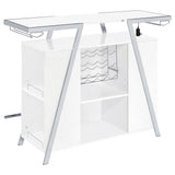 Araceli white high gloss home bar with chrome metal frame and LED lighting