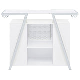 Araceli white high gloss home bar with chrome metal frame and LED lighting