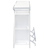 Araceli white high gloss home bar with chrome metal frame and LED lighting
