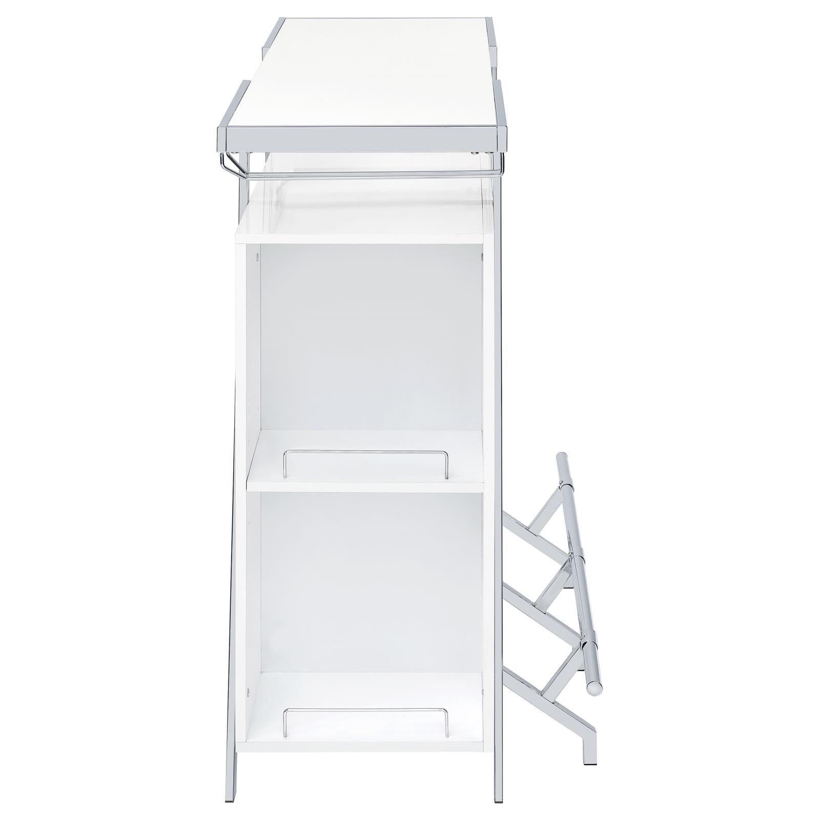 Araceli white high gloss home bar with chrome metal frame and LED lighting