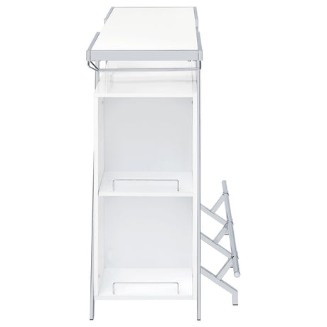 Araceli white high gloss home bar with chrome metal frame and LED lighting