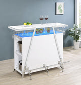 Close-up of chrome metal geometric motif on Araceli home bar