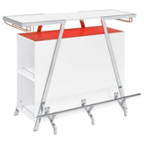 Araceli white high gloss home bar with chrome metal frame and LED lighting