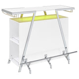 Araceli white high gloss home bar with chrome metal frame and LED lighting