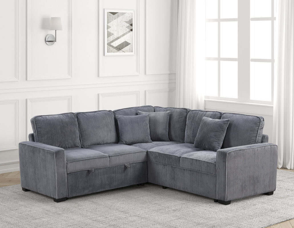Main view of Ariel charcoal sectional sofa with pull-out bed