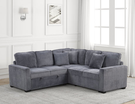 Main view of Ariel charcoal sectional sofa with pull-out bed