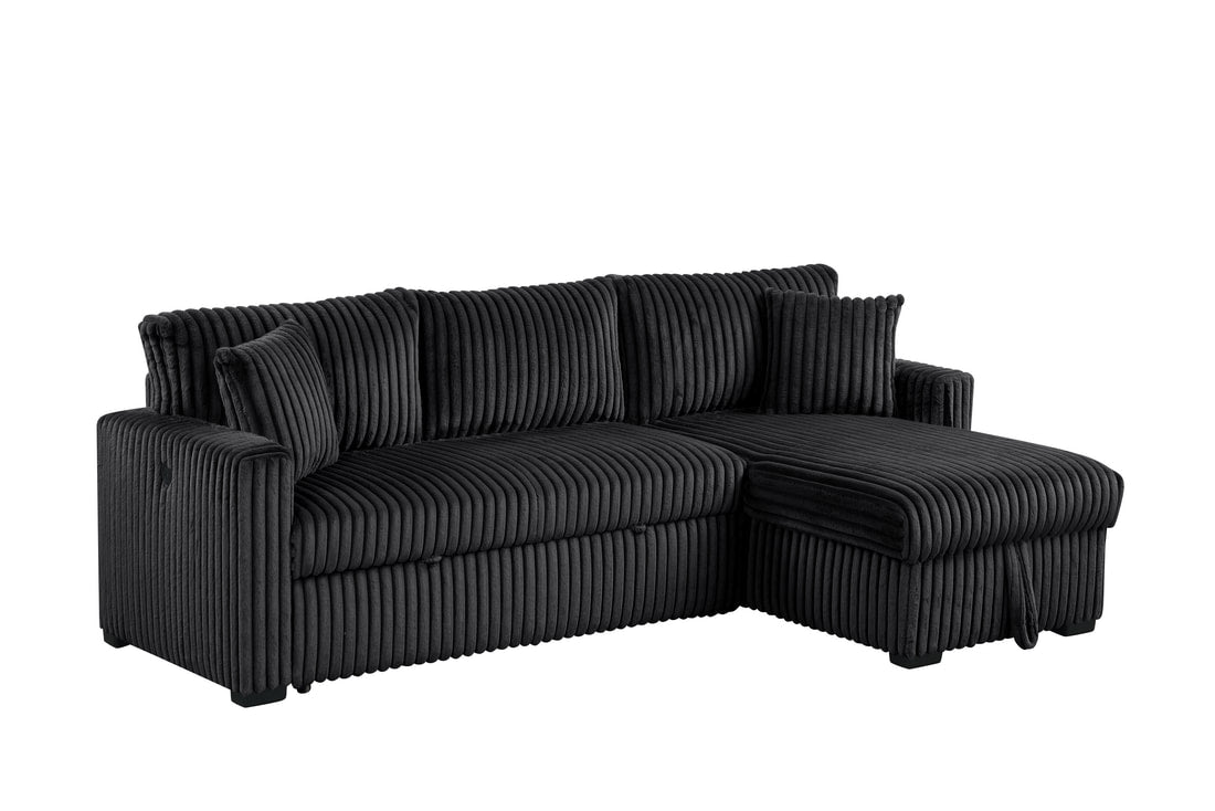 Aria Black Fabric Sectional Sofa with Pull-Out Bed and Storage Chaise main view