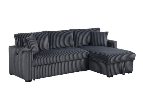 Main view of Aria Charcoal sectional sofa with pull-out bed and storage chaise