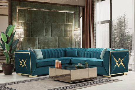 Ariana Sea Foam Blue Velvet Sectional sofa main front view