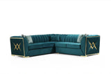 Living room view featuring Ariana Sea Foam Blue Velvet Sectional sofa