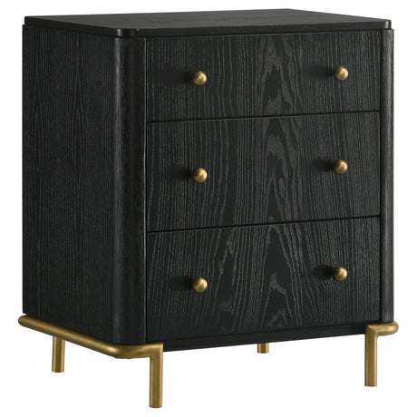 Arini 3-Drawer Nightstand Black with USB Outlet, angled view