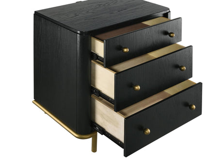 Arini 3-Drawer Black Nightstand with USB Outlet front view