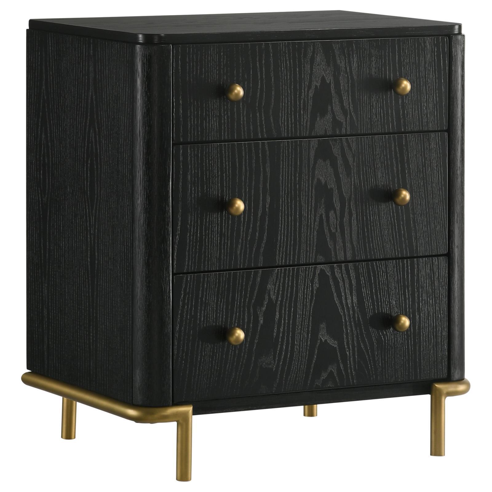 Arini Arini 3-Drawer Nightstand Bedside Table With Usb Outlet Black 224332 - Ella Furniture