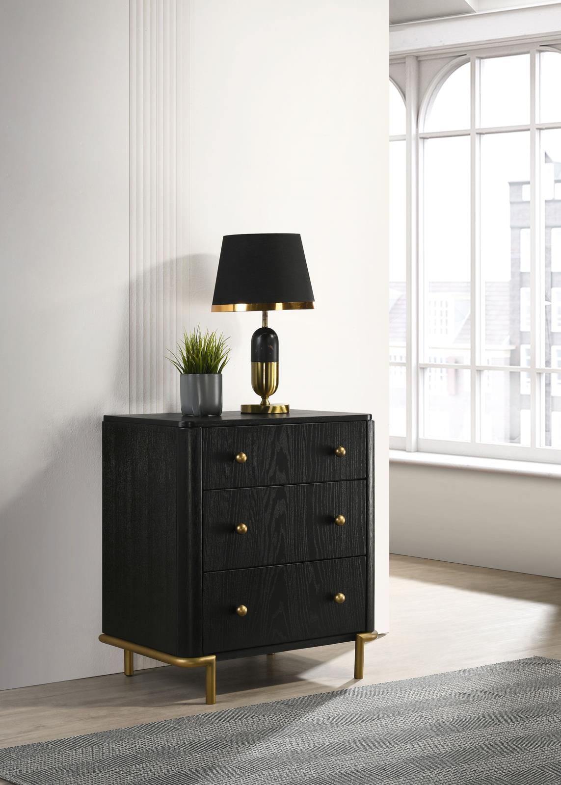 Arini Nightstand drawers open showing storage space