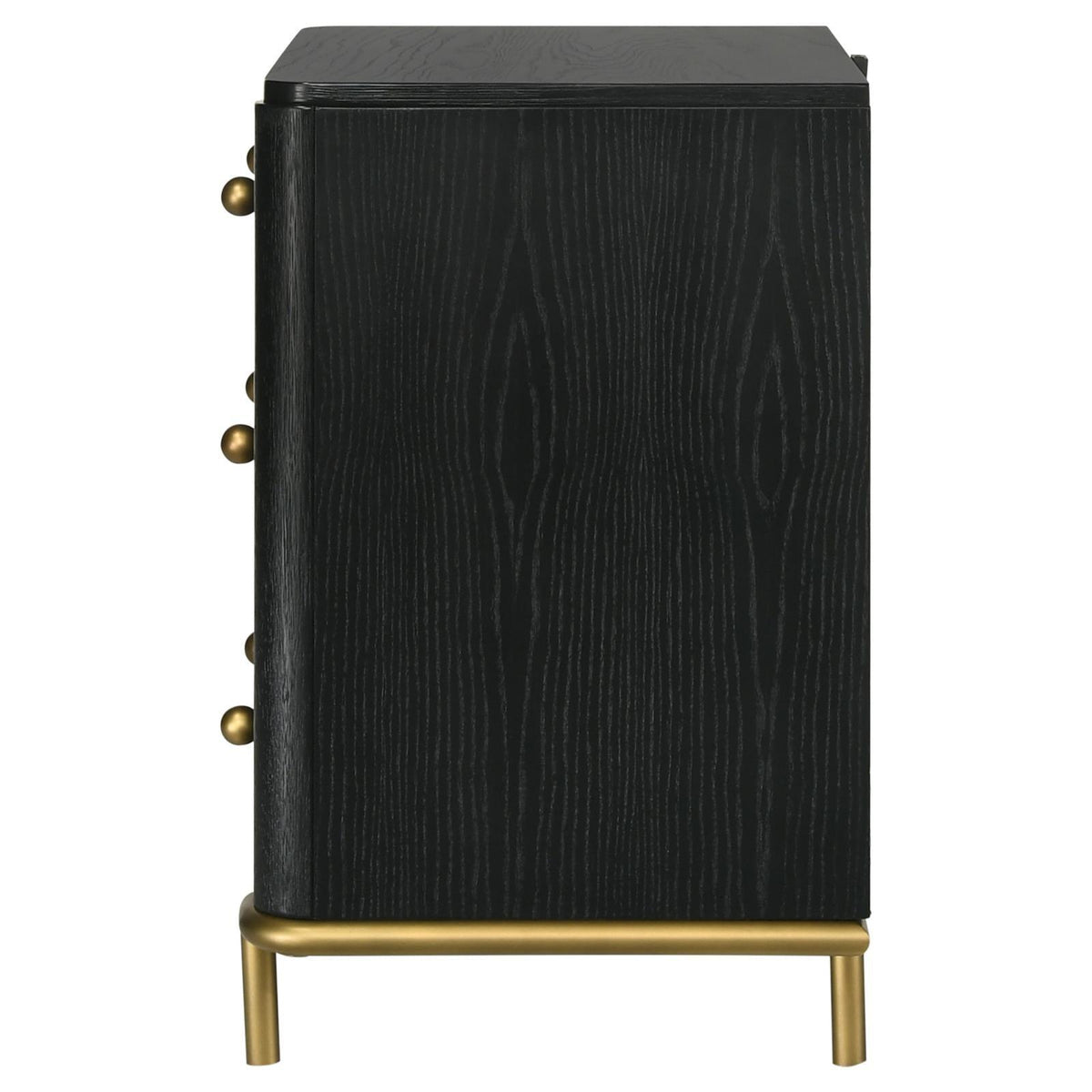 Side view of Arini 3-Drawer Nightstand with USB port