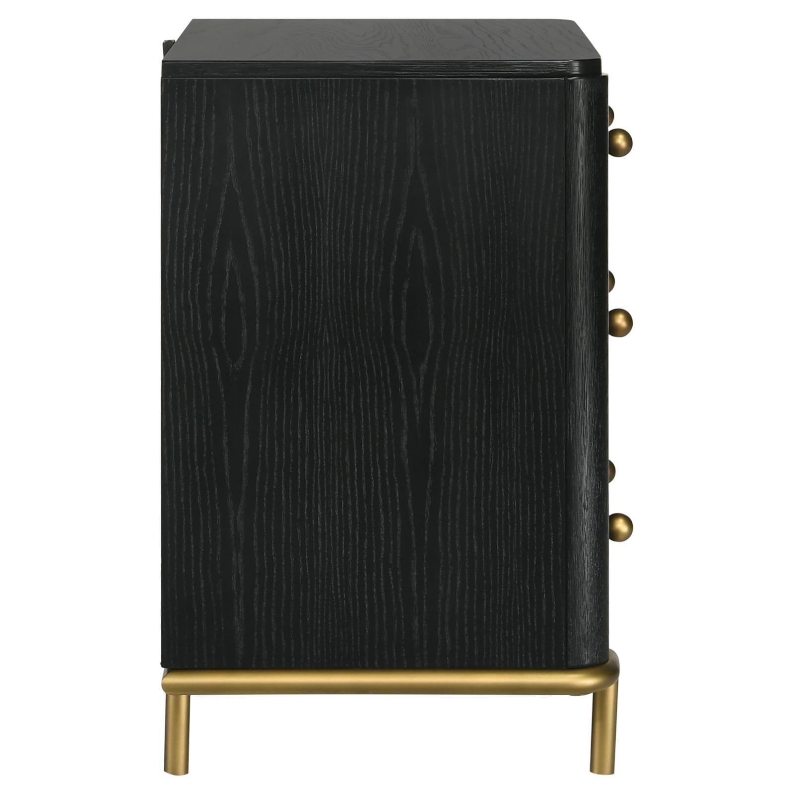 Arini 3-Drawer Black Nightstand with USB Outlet front view