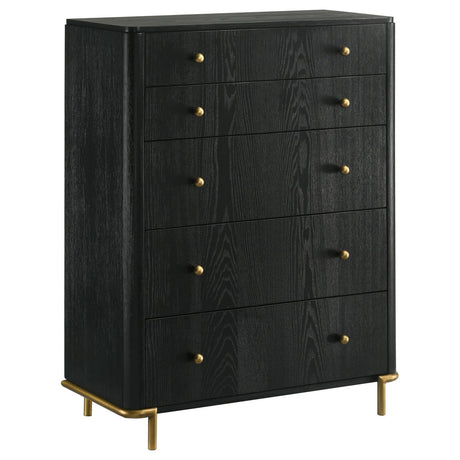 Arini 5-Drawer black bedroom chest front angle