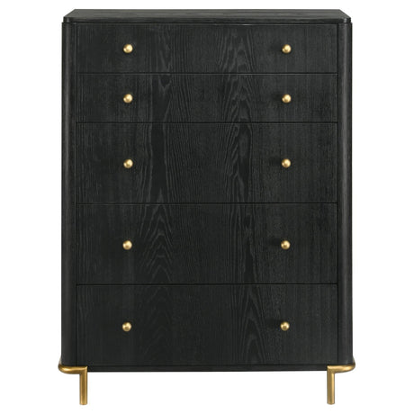Side angle showing rounded corners and gold legs