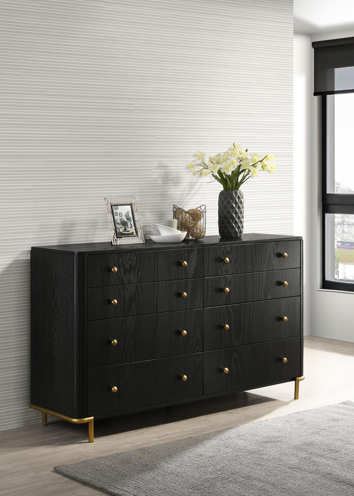 Arini 8-Drawer Black Bedroom Dresser side view