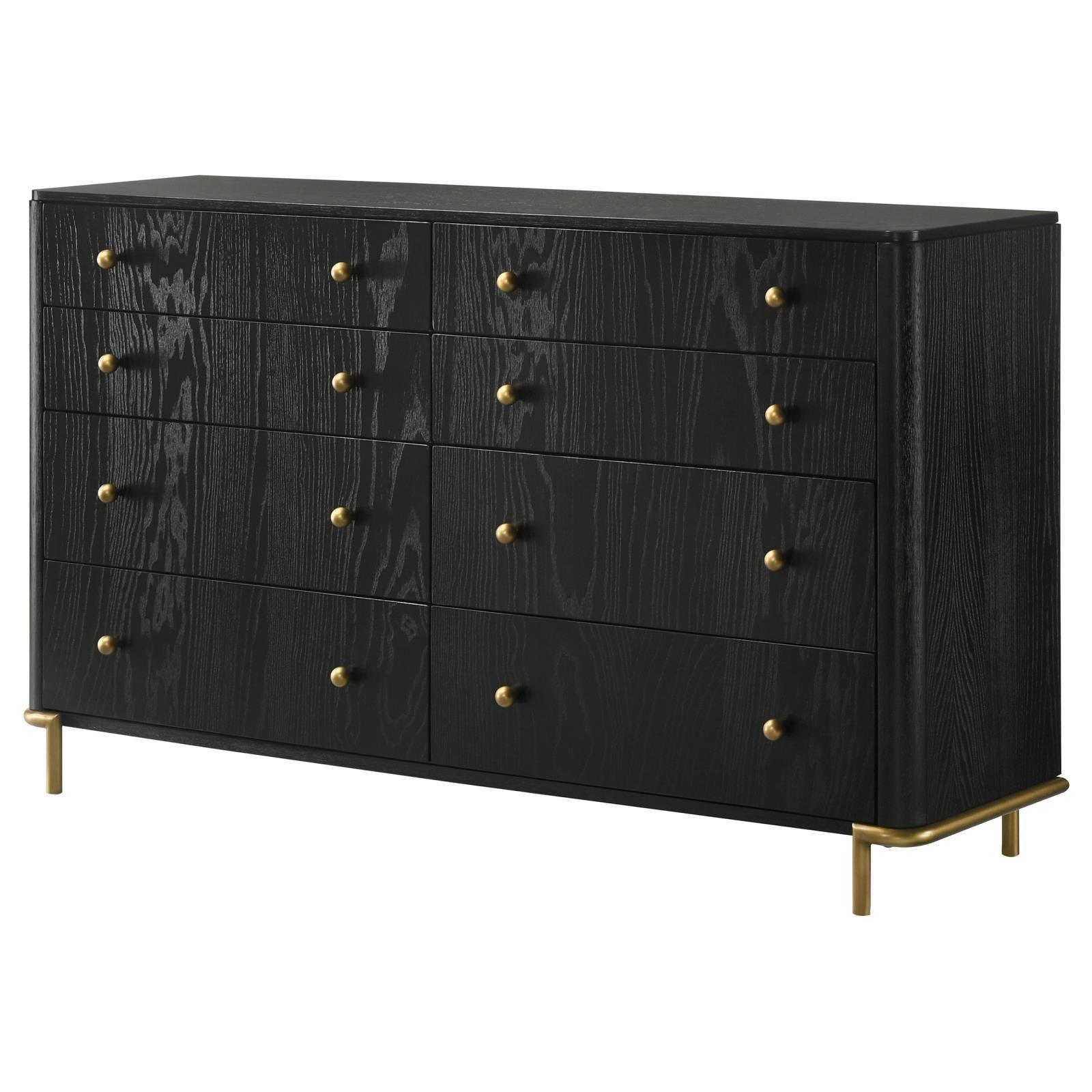 Arini 8-Drawer Dresser showing muted gold knobs