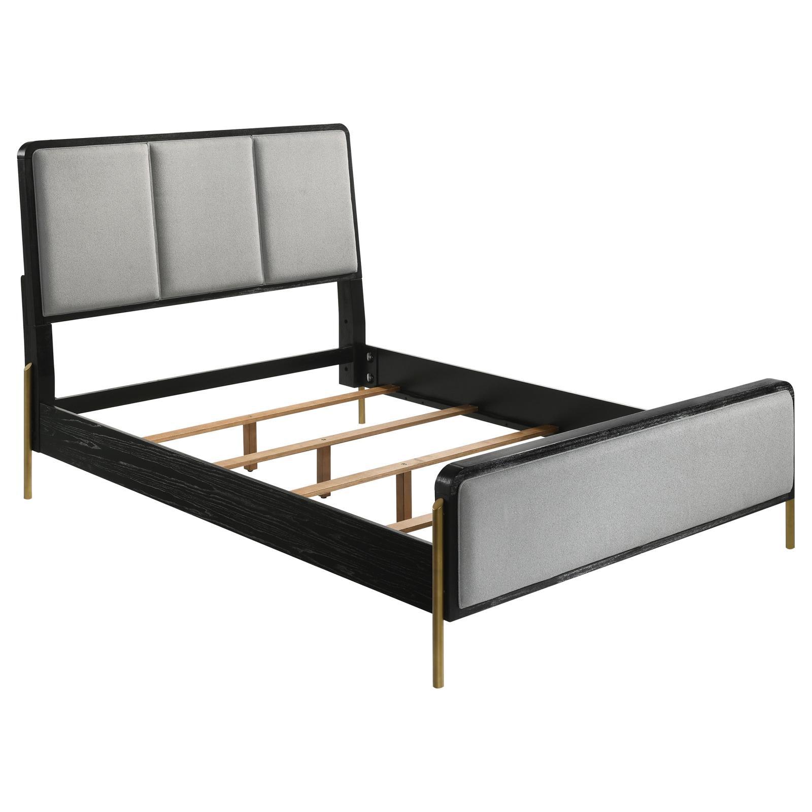 Arini Arini Eastern King Bed With Upholstered Headboard Black And Grey 224331Ke - Ella Furniture