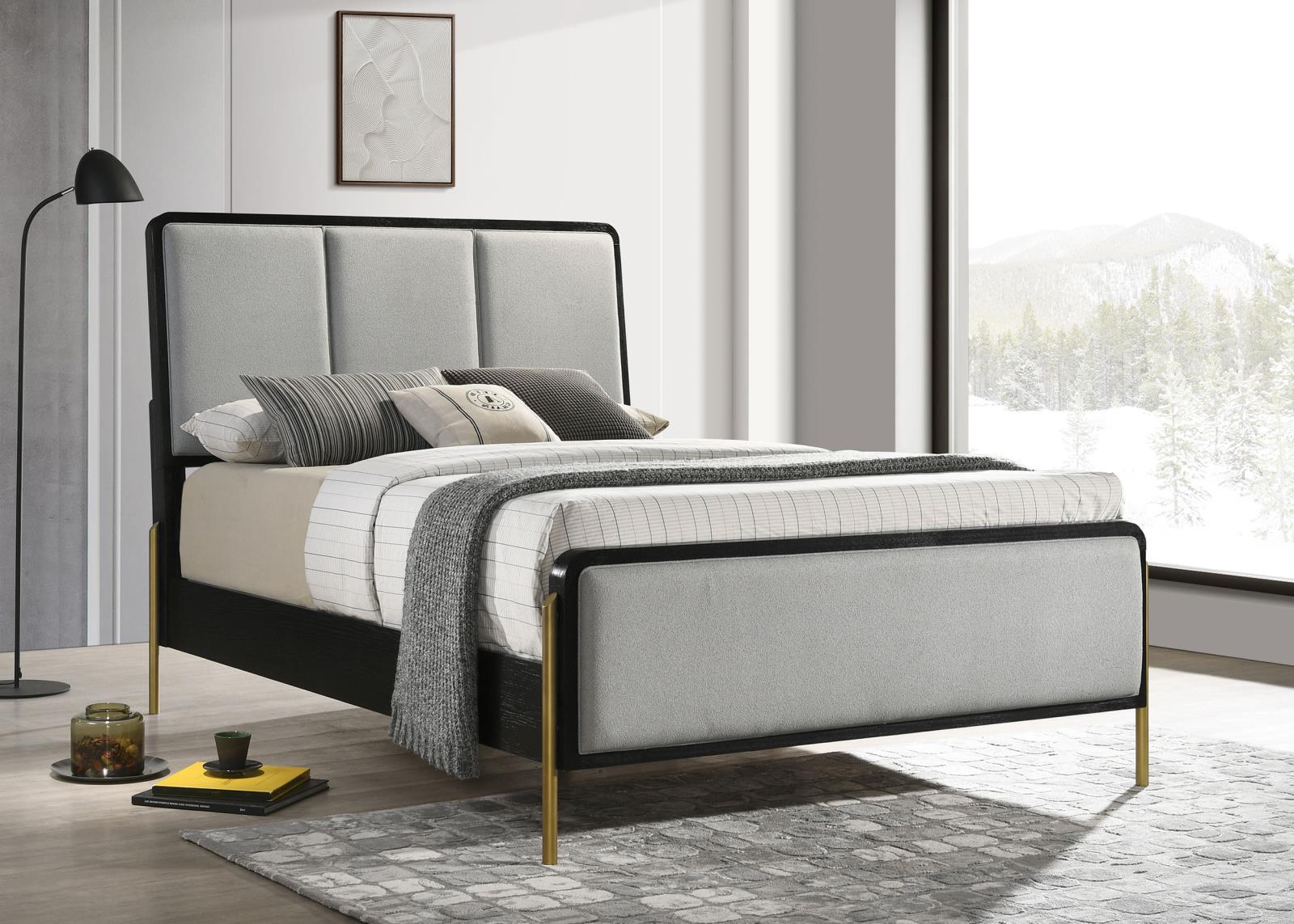 Arini Arini Eastern King Bed With Upholstered Headboard Black And Grey 224331Ke - Ella Furniture