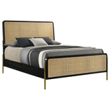 Angled side view showing slender muted gold legs of Arini Eastern King Bed