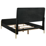 Arini Queen Bed with woven rattan headboard black and natural, side angle