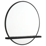 Arini round black dresser mirror with jewelry tray shelf front view