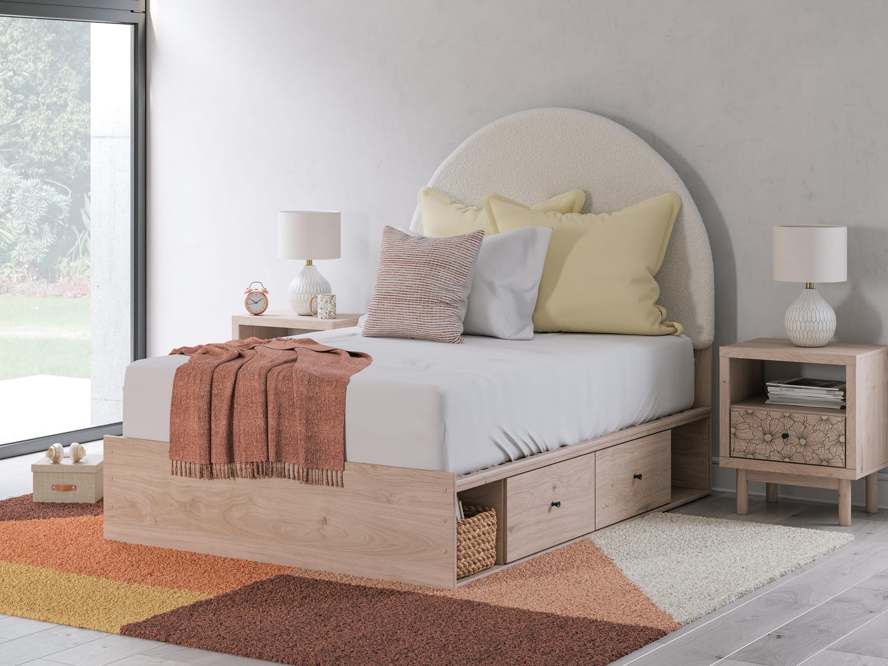 Arloster Tan/White Full Upholstered Panel Bed with Storage from Decor Furniture