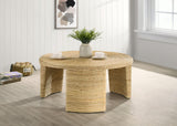 Side view of Artina Round Coffee Table highlighting three bracket legs