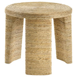 Artina Woven Rattan Round End Table natural brown, angled side view