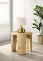 Artina Woven Rattan Round End Table close-up of woven rattan texture