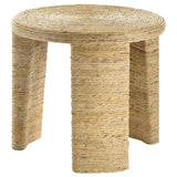 Artina Woven Rattan Round End Table showing three bracket legs