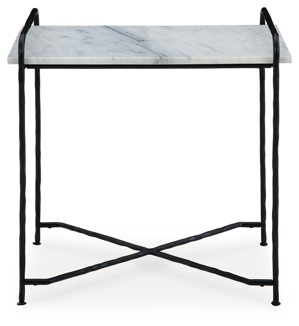 Close-up of white marble tabletop on Ashber accent table