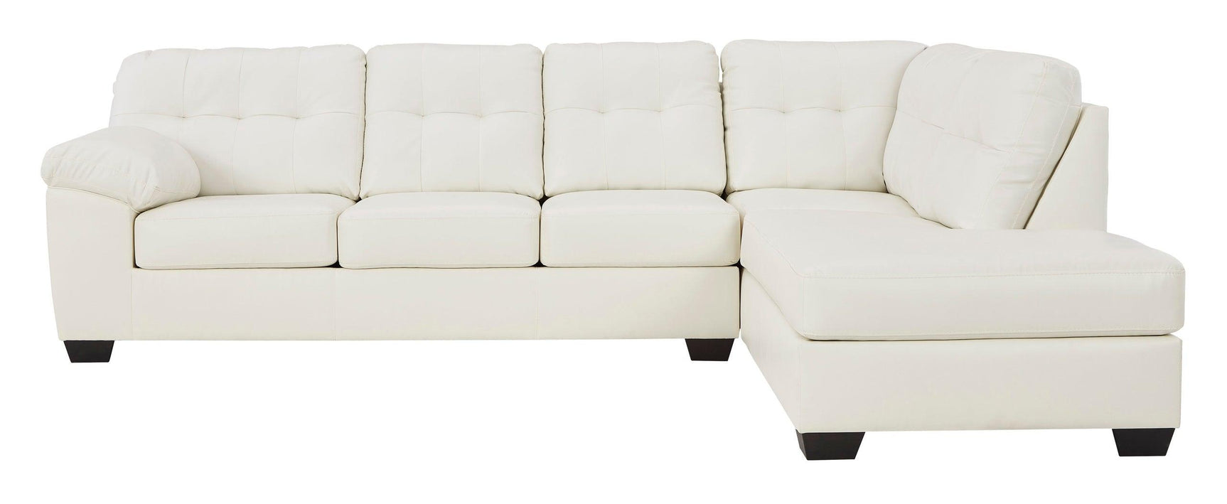 Front angle of Ashley RAF Chaise sectional sofa with chaise extended
