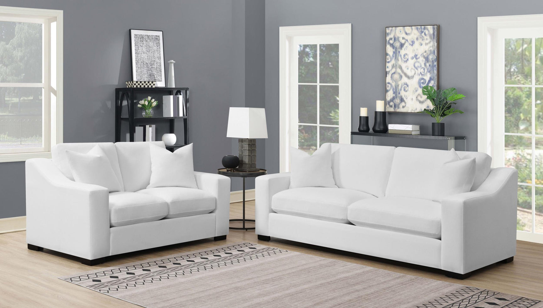 Ashlyn Ashlyn 2-piece Upholstered Sloped Arm Sofa Set White 509891-S2 - Ella Furniture