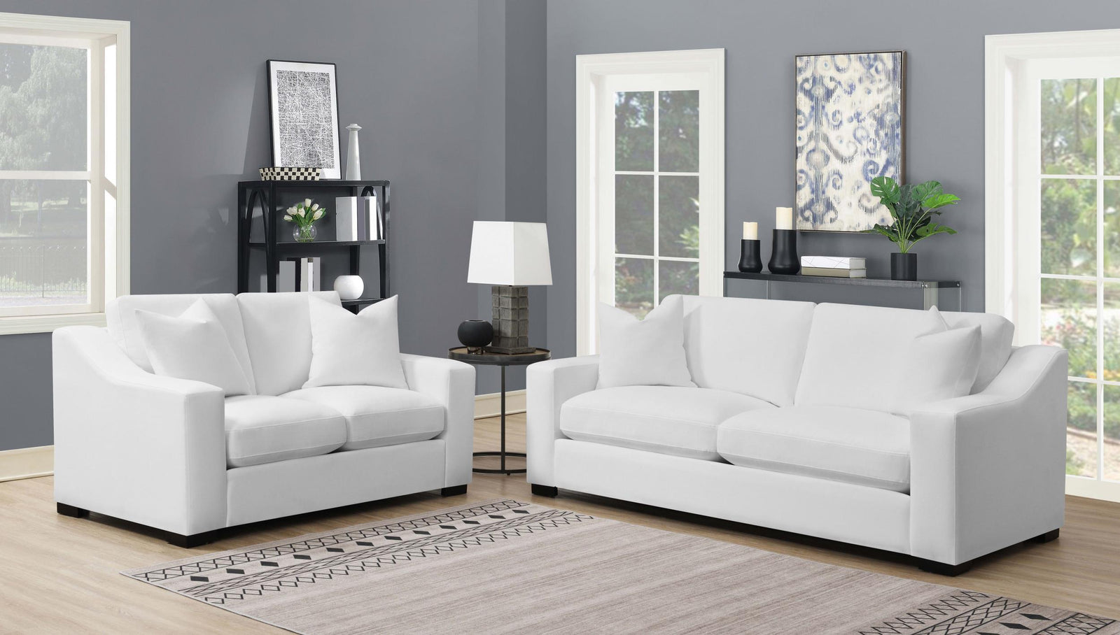 Ashlyn Ashlyn 2-piece Upholstered Sloped Arm Sofa Set White 509891-S2 - Ella Furniture