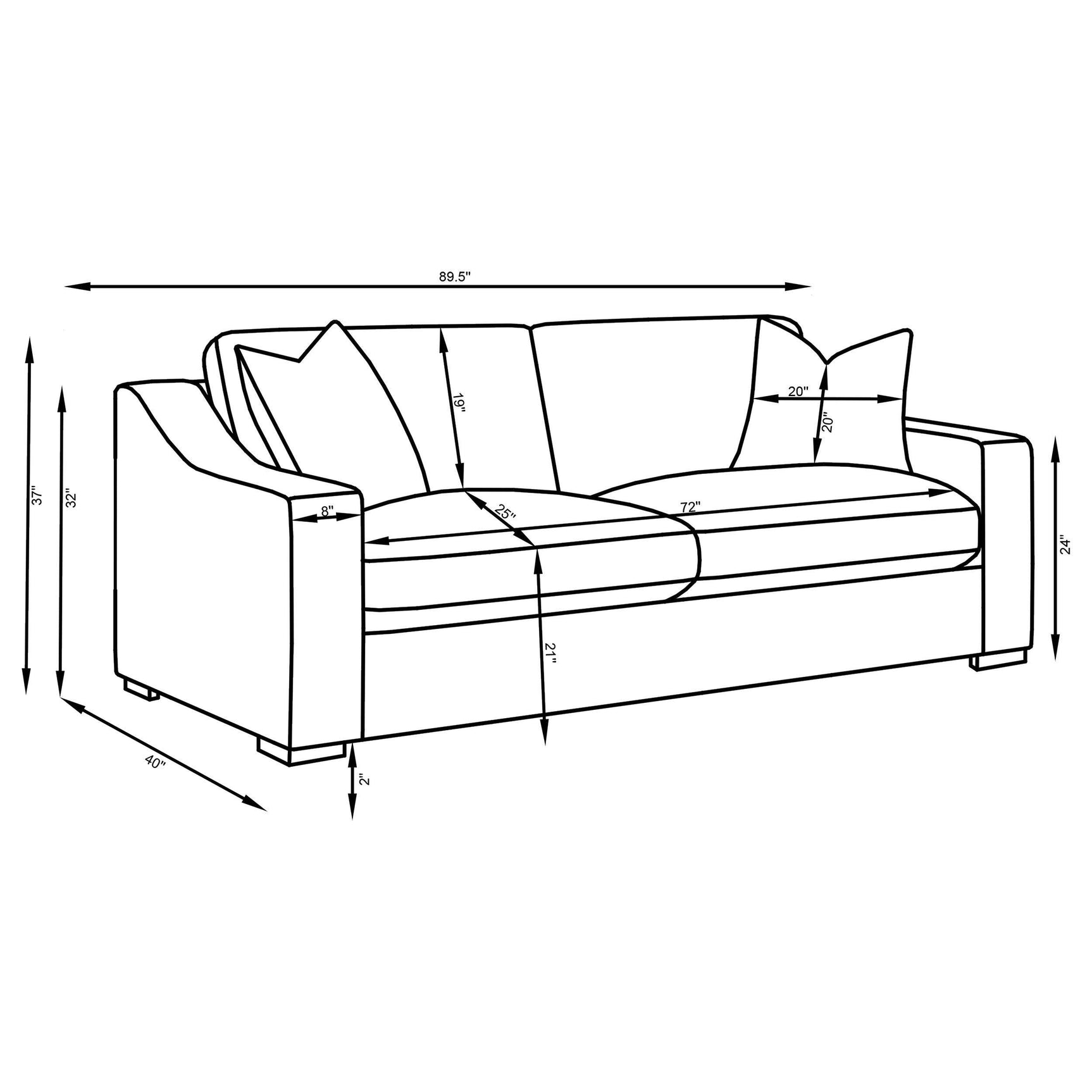 Ashlyn Ashlyn 3-piece Upholstered Sloped Arm Sofa Set White 509891-S3 - Ella Furniture
