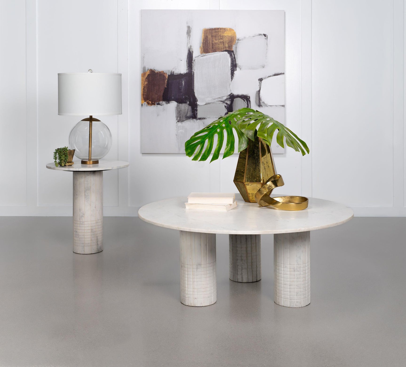 Astoria Round Genuine Marble Coffee Table White 709668 - Ella Furniture