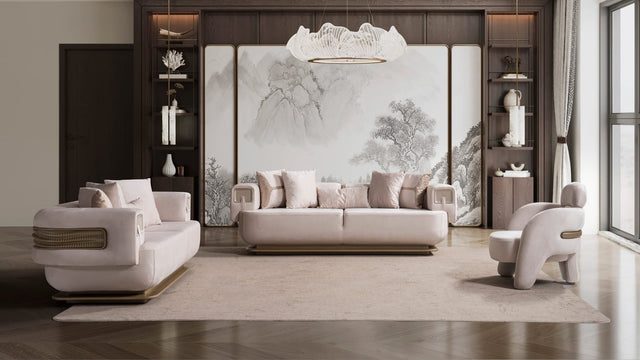 Athena Sofa, Loveseat, and Chair Set with Plush Cushions and Metallic Base from Decor Furniture