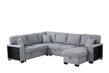 Front view of Atlantic Gray Sectional sofa with pull-out bed