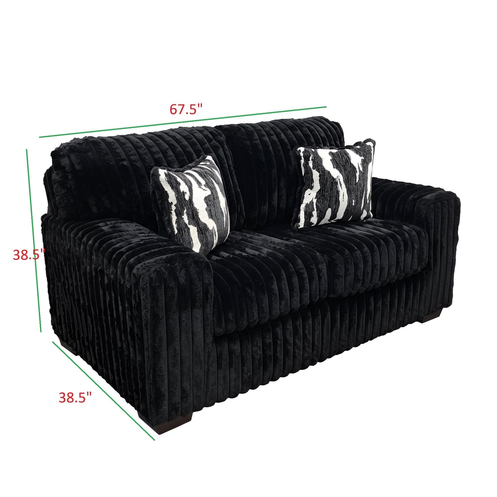 Austin Black Corduroy Sofa and Loveseat Set with Accent Pillows view 7