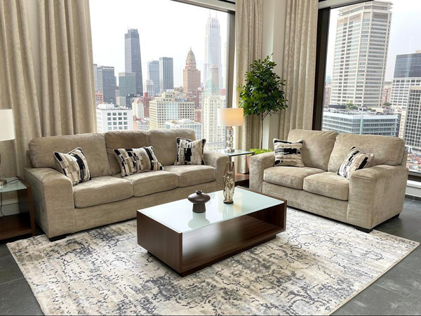 Austin Coco Faux Fur Sofa and Loveseat Set with Accent Pillows from Decor Furniture