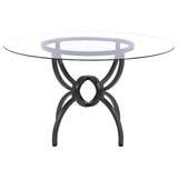 Aviano Round 48-inch Glass Top Metal Dining Table Gunmetal base close-up