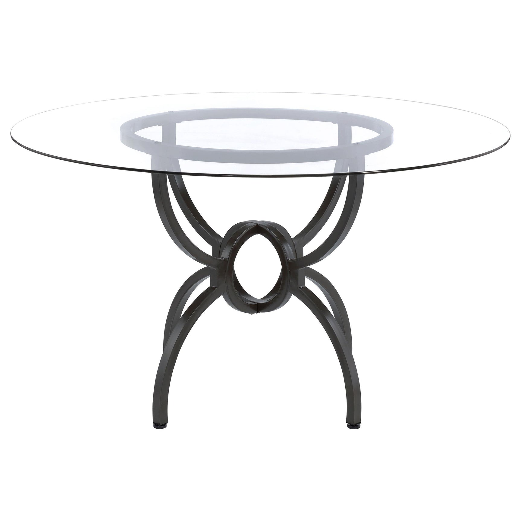Aviano Round 48-inch Glass Top Metal Dining Table Gunmetal base close-up