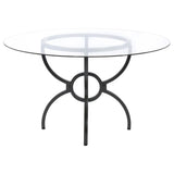 Aviano Round 48-inch Glass Top Metal Dining Table Gunmetal top detail