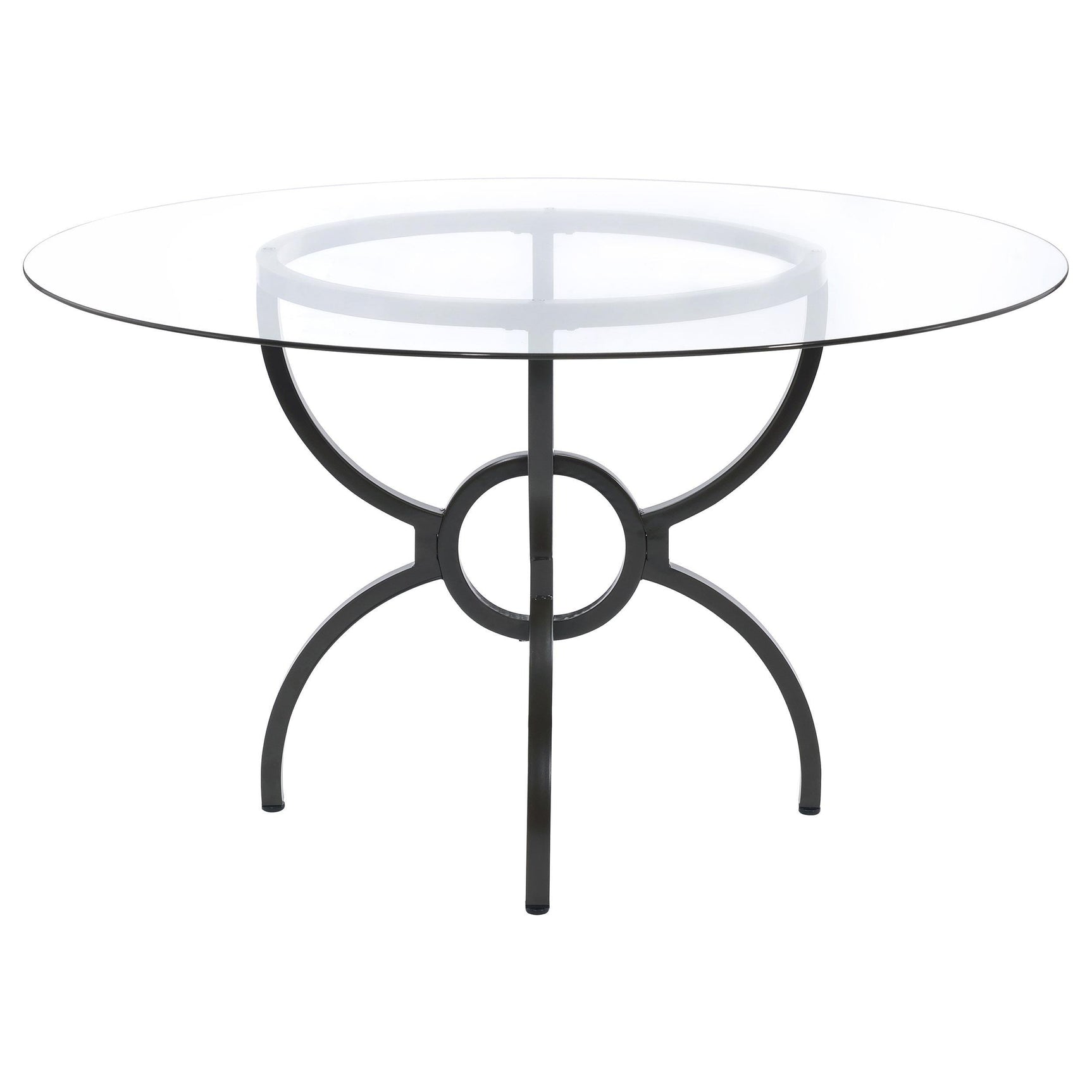 Aviano Round 48-inch Glass Top Metal Dining Table Gunmetal top detail