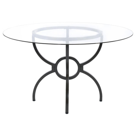 Aviano Round 48-inch Glass Top Metal Dining Table Gunmetal top detail